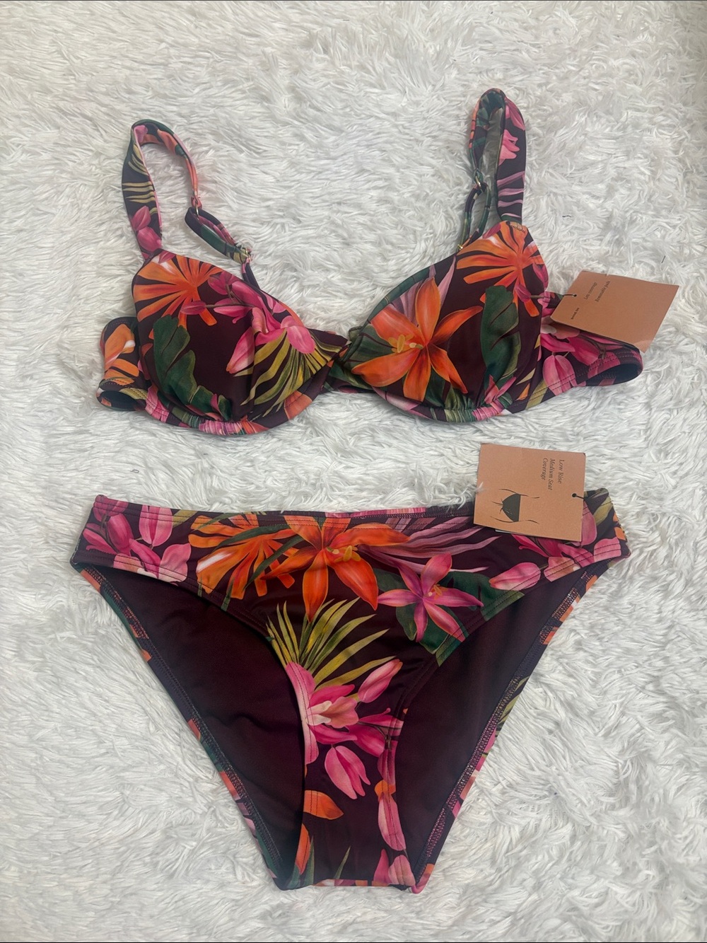 NWT Shade & Shore Purple Floral Multi Swim Set Top Size 36B & Bottoms Size S